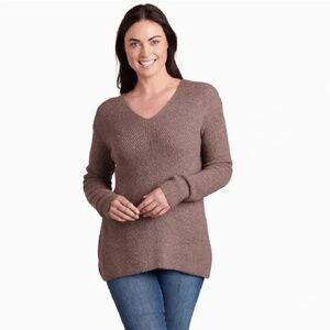 KUHL Makenna Sweater V-Neck Merino Wool Blend Ribbed Mustard Brown Women’s XL